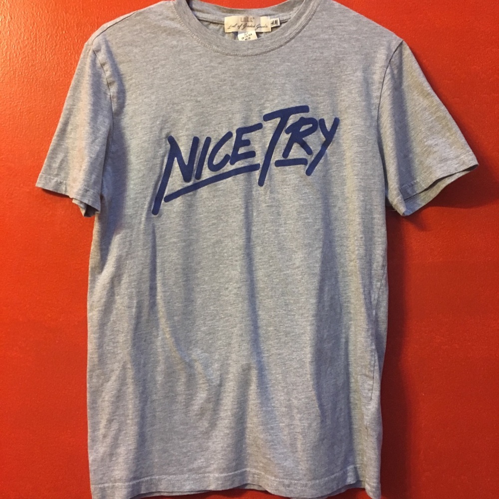 H&M Men's Grey Nice Try T-Shirt Super Soft Size S